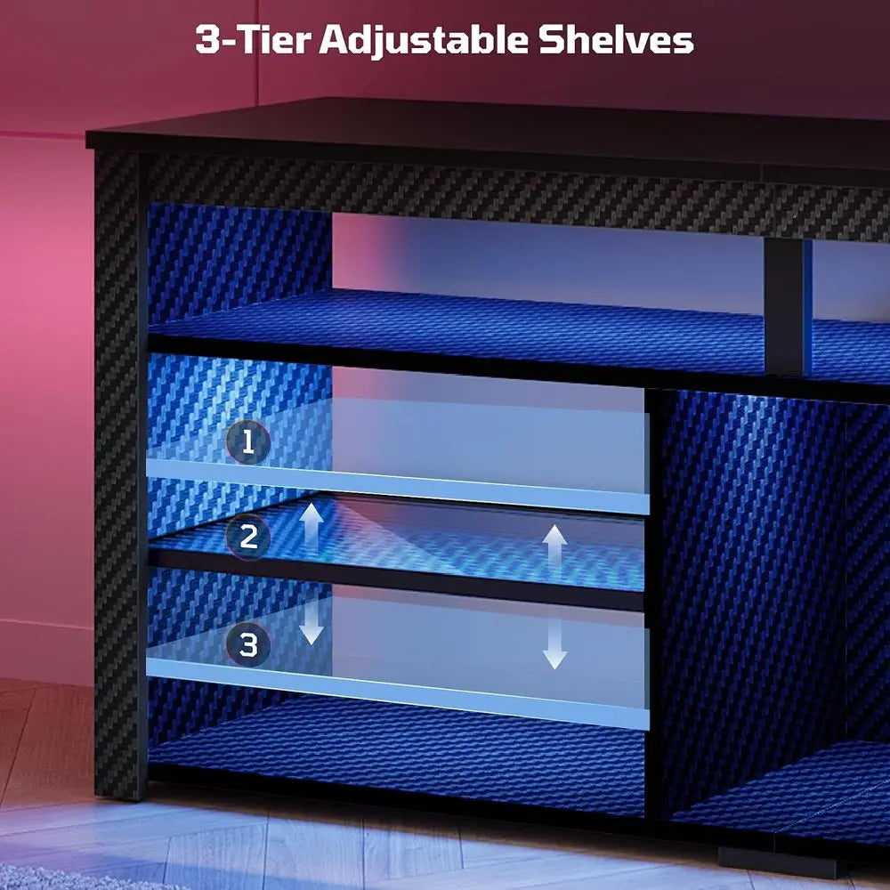 Modern LED TV Stand With Media Storage And Adjustable Shelves