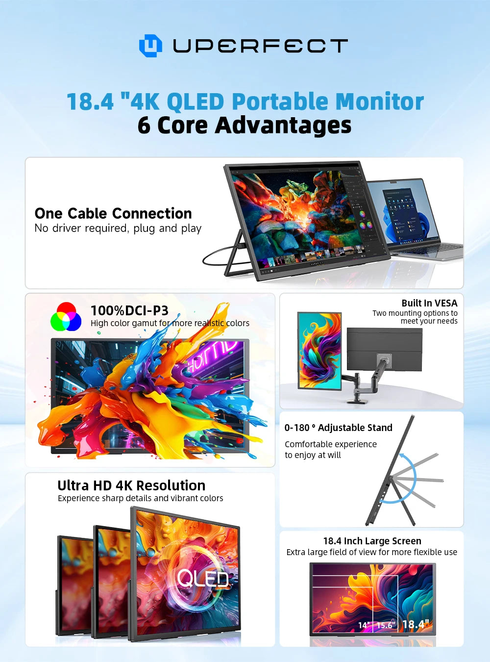 UPERFECT 4K QLED Portable Monitor For Laptop And Gaming