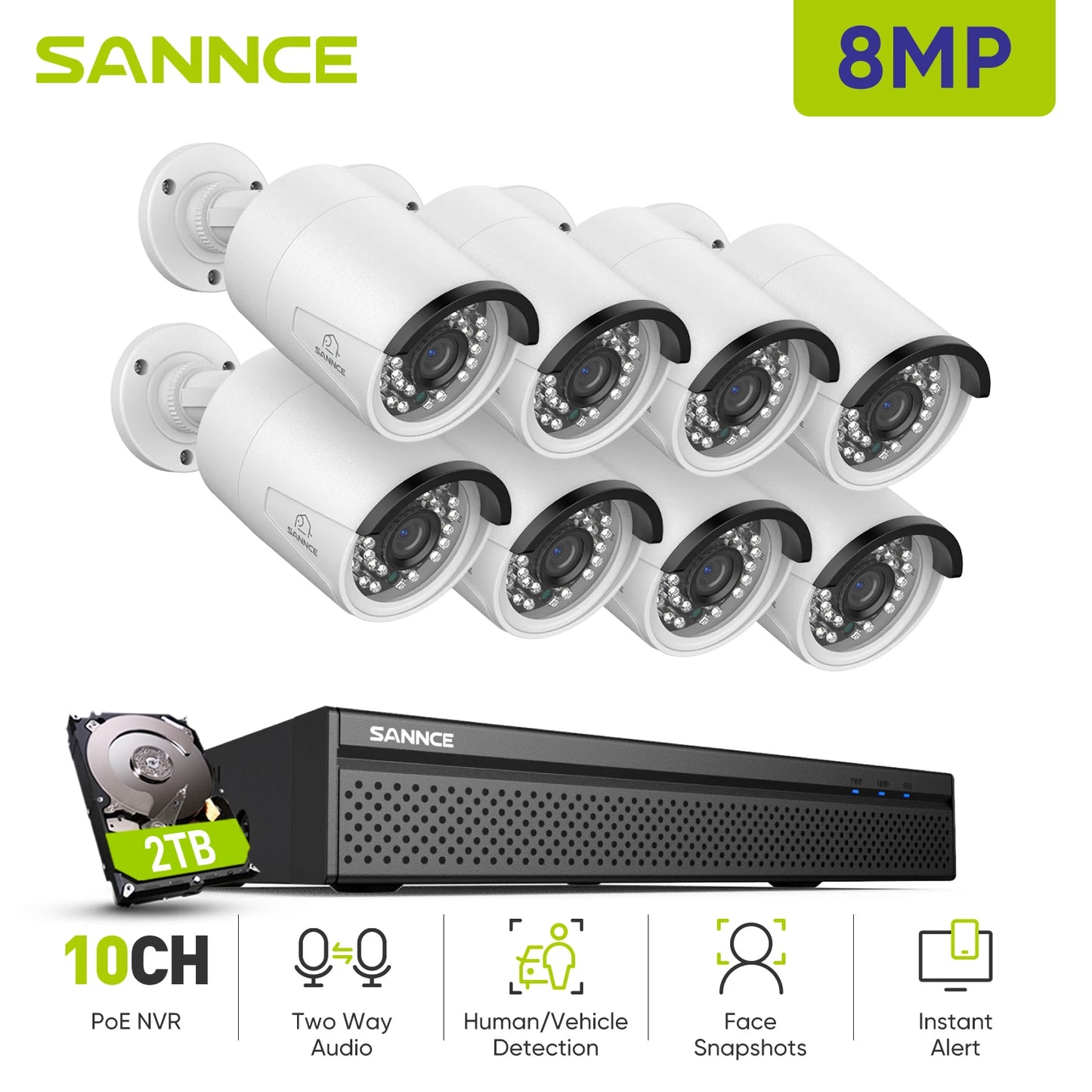 SANNCE 5MP POE Security Camera System 8 Channel NVR Recorder