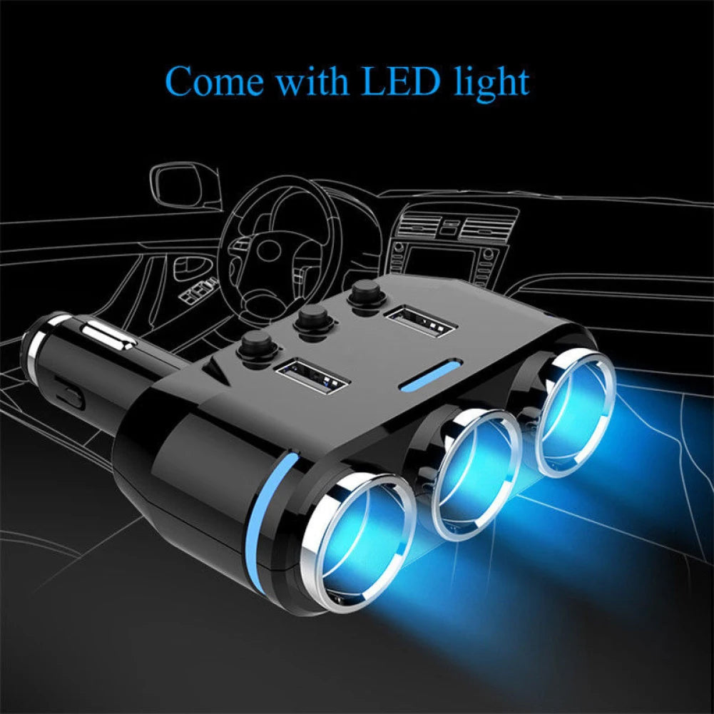 100W Car Cigarette Lighter Splitter With Dual Usb Fast Charger
