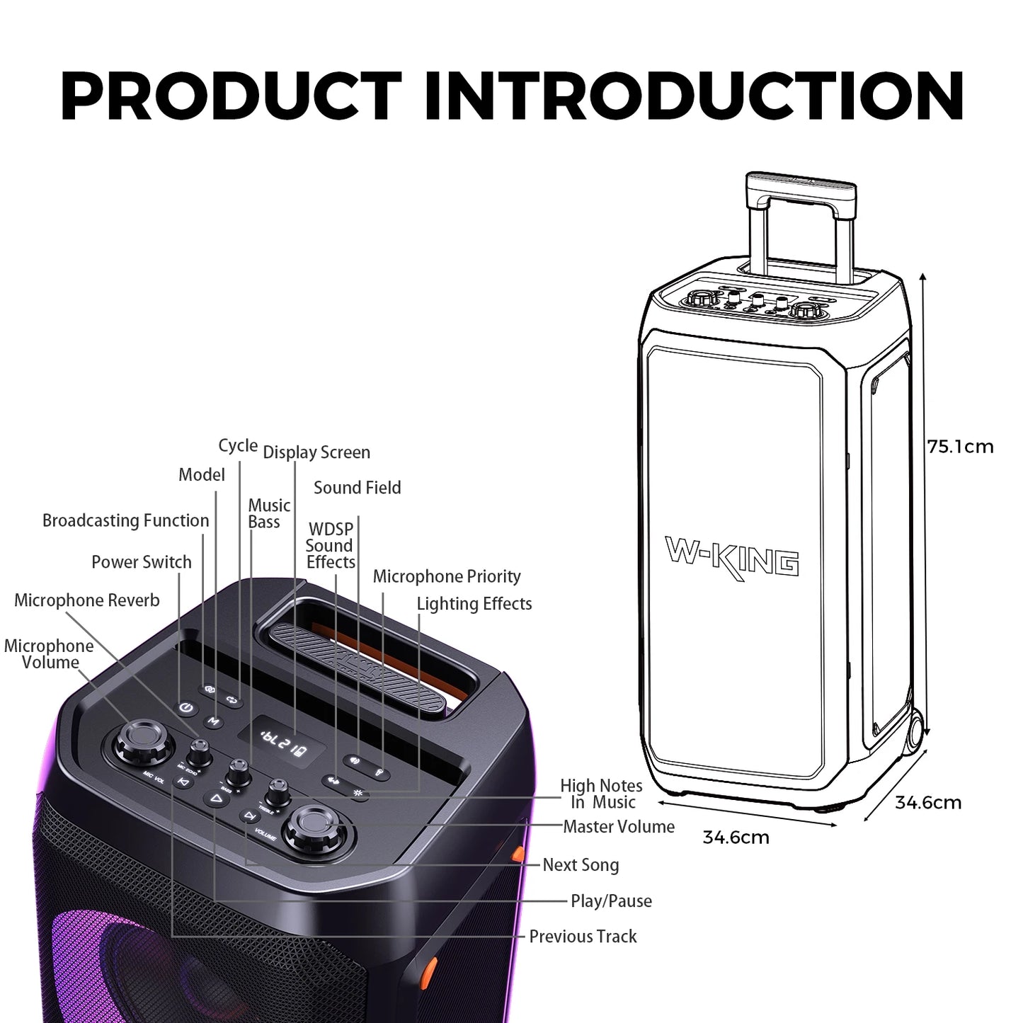 W-King T12 Portable Bluetooth Speaker 370W Max Sound System