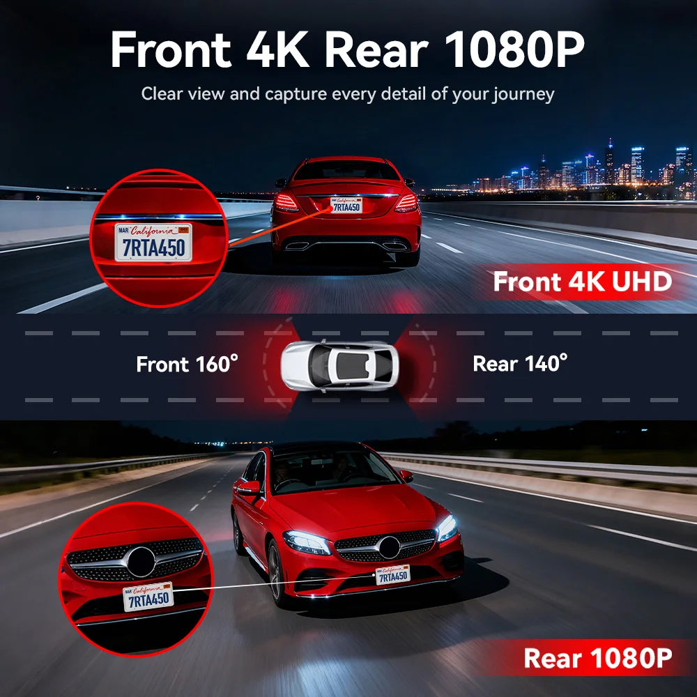 Redtiger A4 4K Dash Cam Front And Rear Recorder GPS