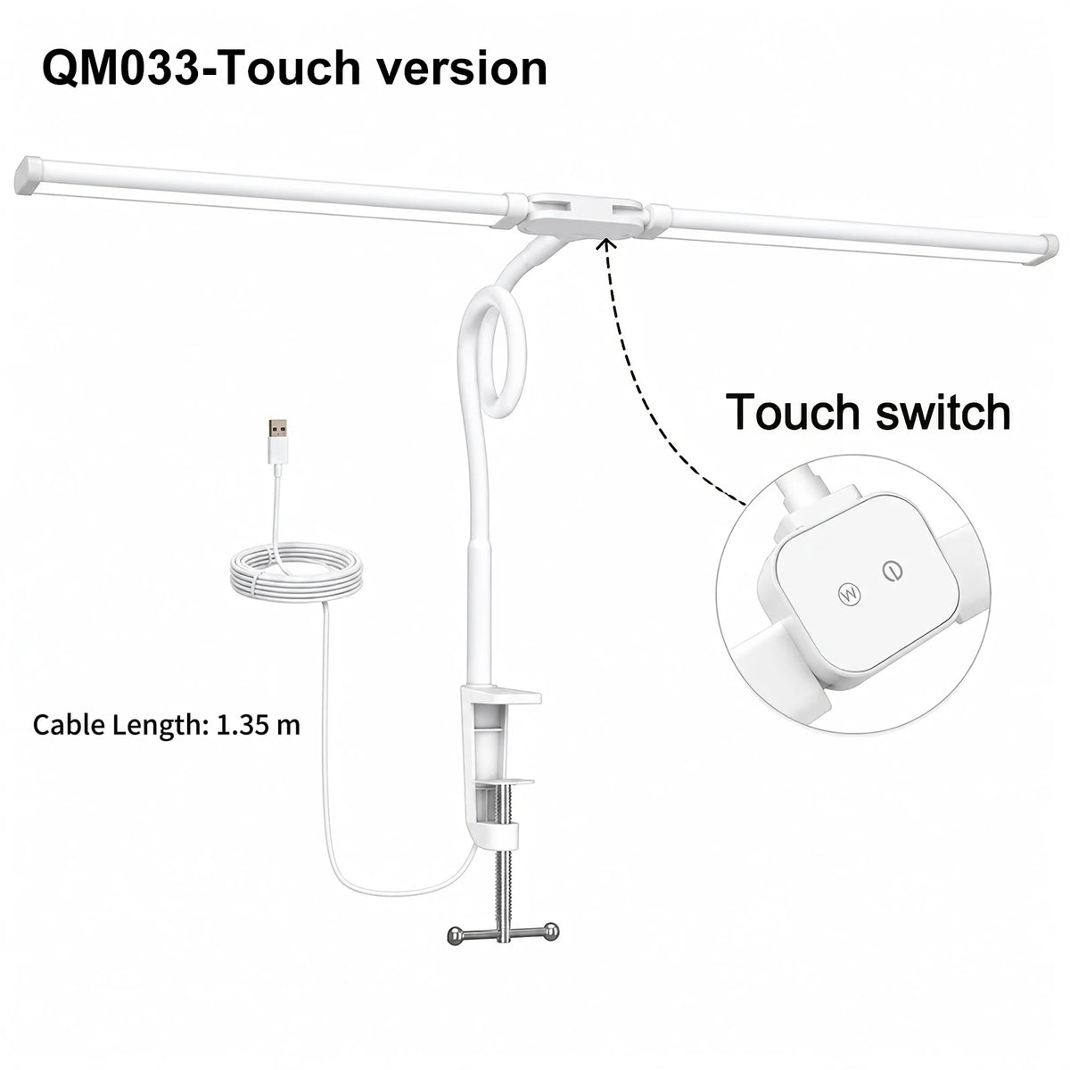 Eye-care Double Head Desk Lamp LED Clip-on 180 Degree Foldable 3 Color Modes Adjustable 3000K-6000K 10 Brightness Levels Computer Screen Light for Home Reading PC Game