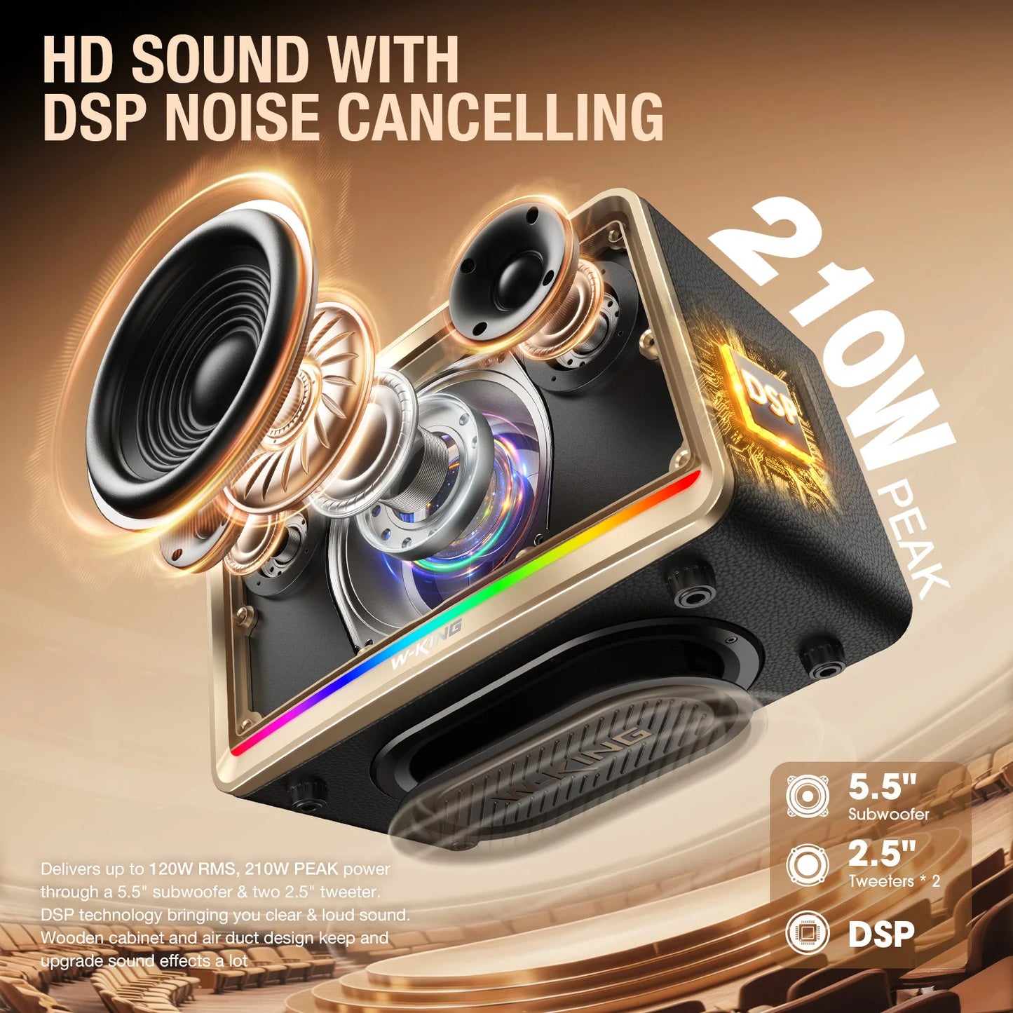 W-King H330 Retro Bluetooth Speaker 120W RMS 210W Max