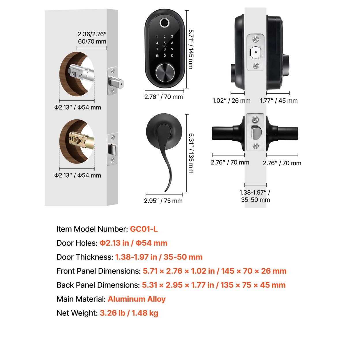 SucceBuy Fingerprint Door Lock Electronic Biometric Deadbolt With Touchscreen