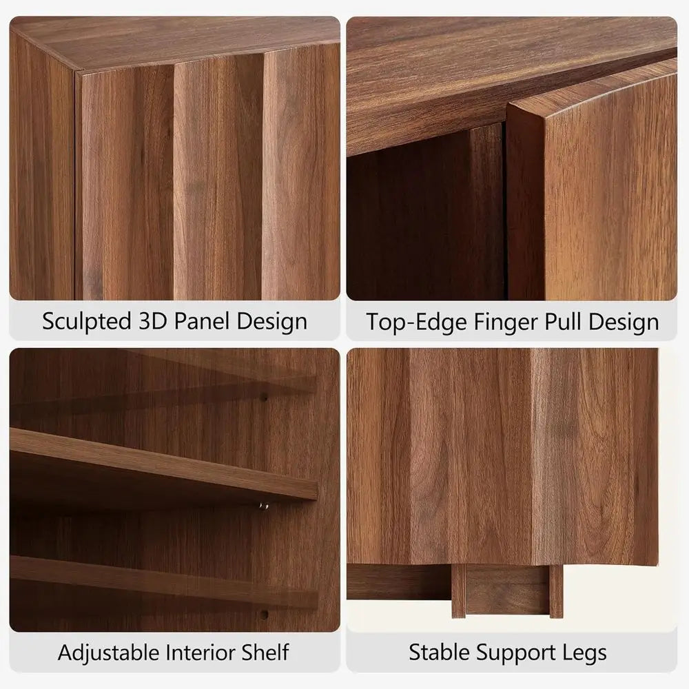 Contemporary Wooden TV Stand Featuring Wave Design And Adjustable Shelving