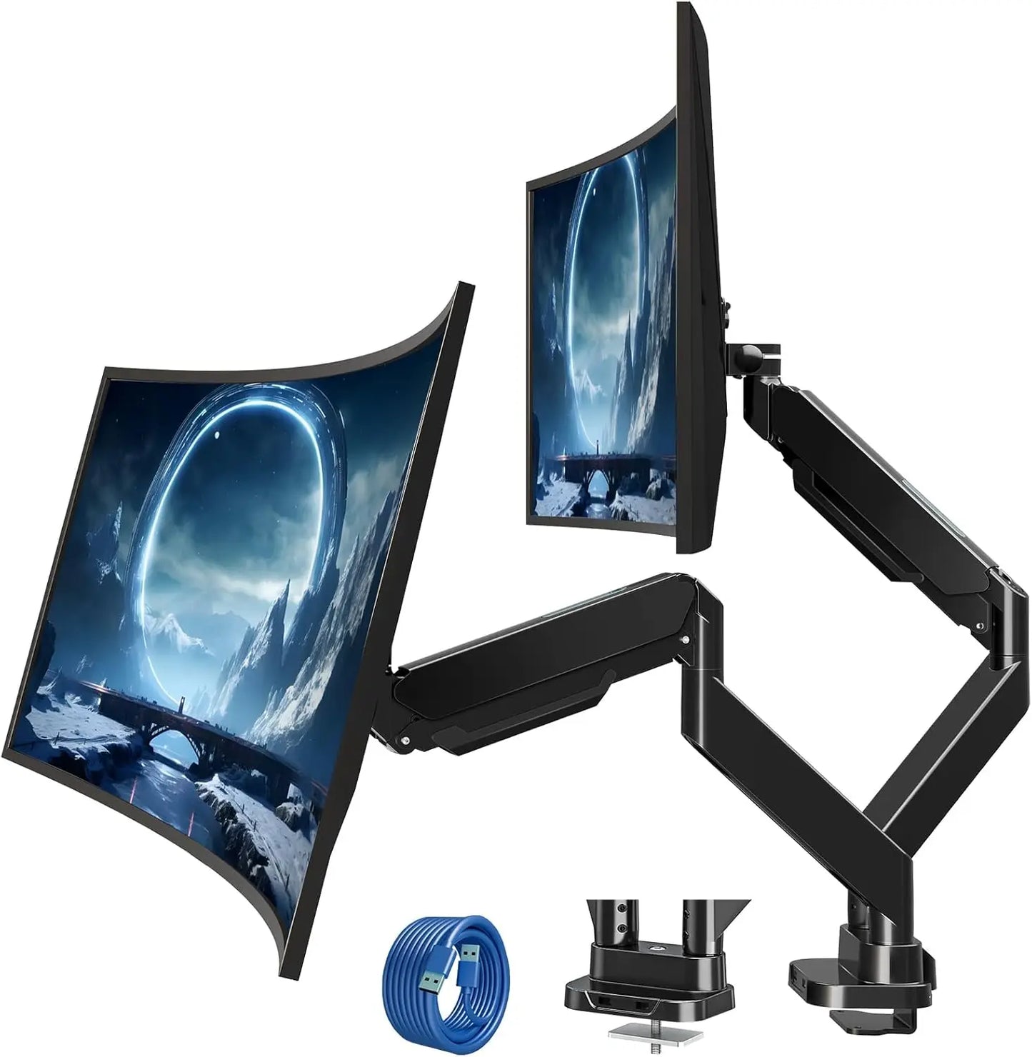 Dual Monitor Mount With Gas Spring Arm And USB Ports