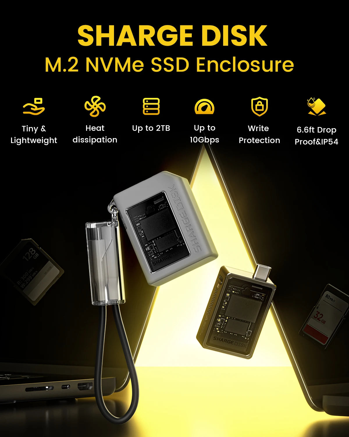 Sharge Nvme M2 Ssd Enclosure 10Gbps Portable Cooling Case