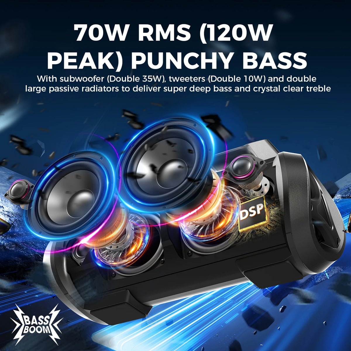 W-King 70W Portable Bluetooth Speaker With IPX6 Waterproof Design
