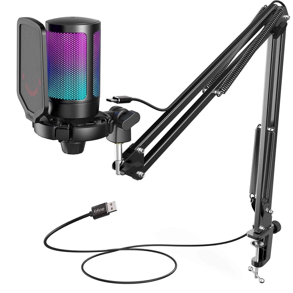 FIFINE USB Gaming Microphone Kit With Cardioid Condenser Mic