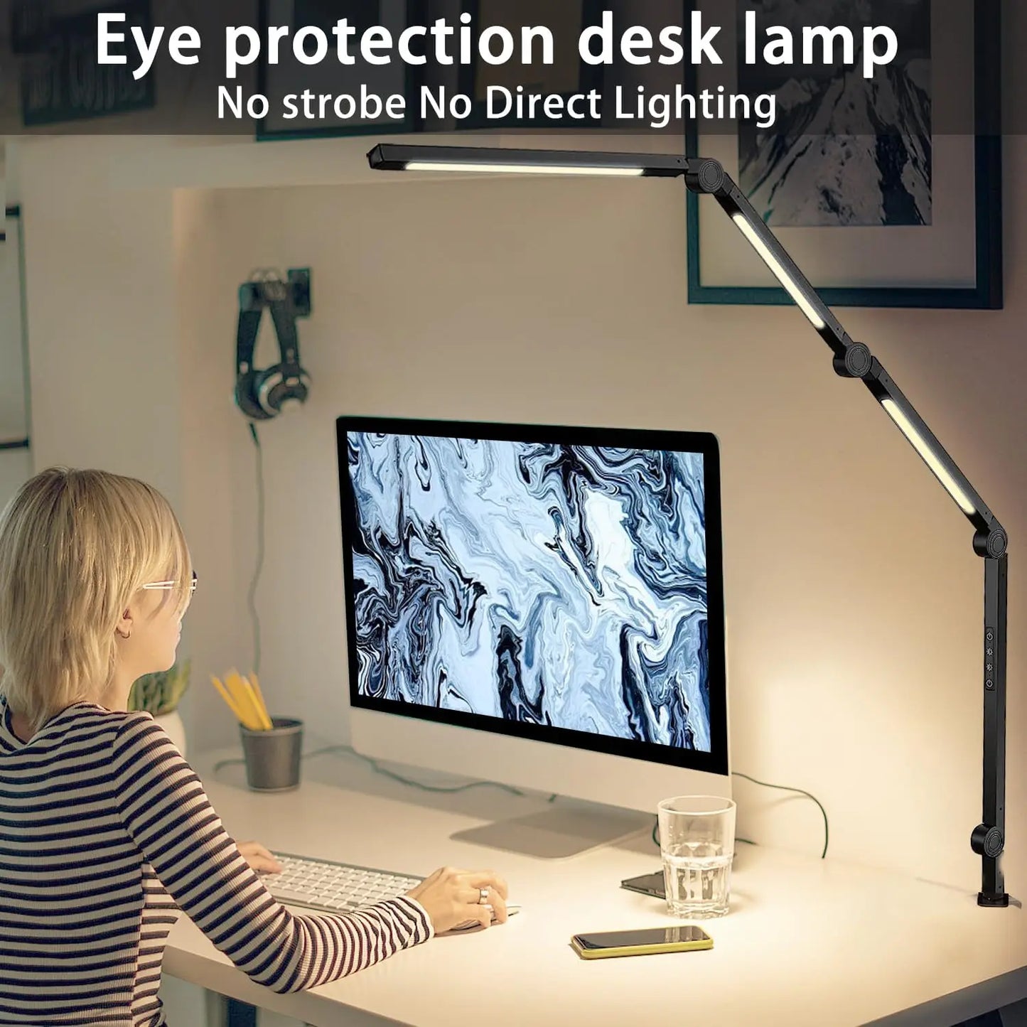 LED Desk Lamp With Clamp Flexible Swing Arm 4 Modes 5 Brightness Levels