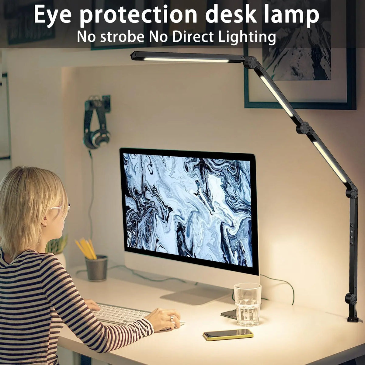 Adjustable LED Desk Lamp With Clamp And Touch Dimmer Button