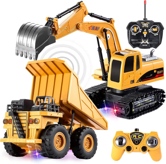 Joyfy 2 Pack RC Excavator And Truck Toy Set