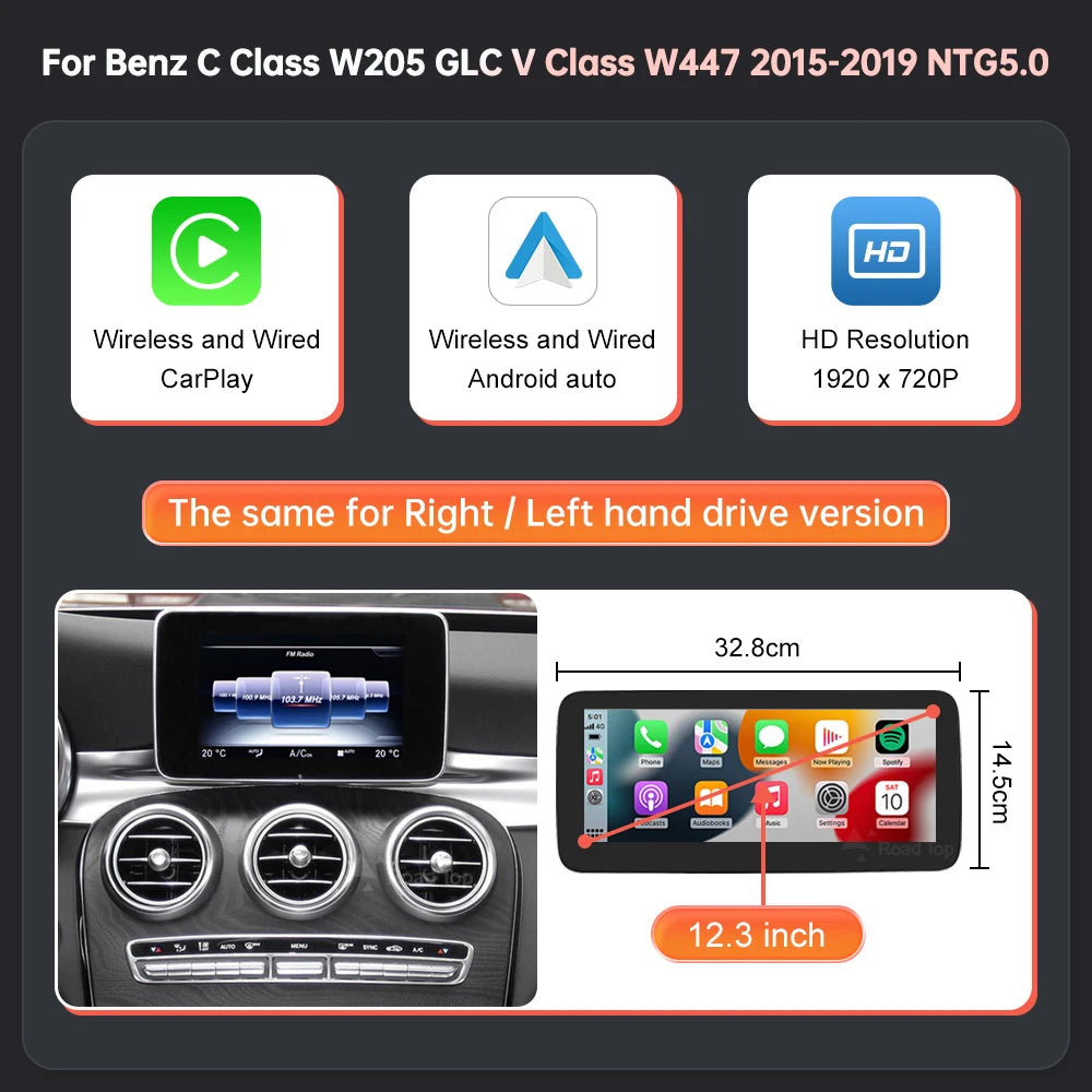 Road Top Wireless CarPlay Android Auto Multimedia Screen For Mercedes-Benz