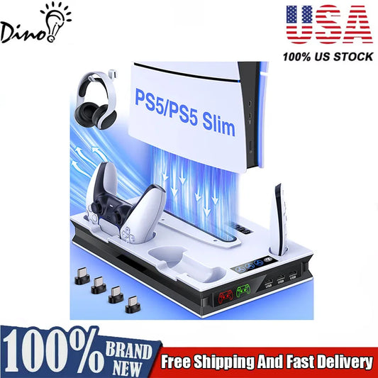 DinoFire S5000 PS5 Slim Vertical Stand Dual USB Fast Charging