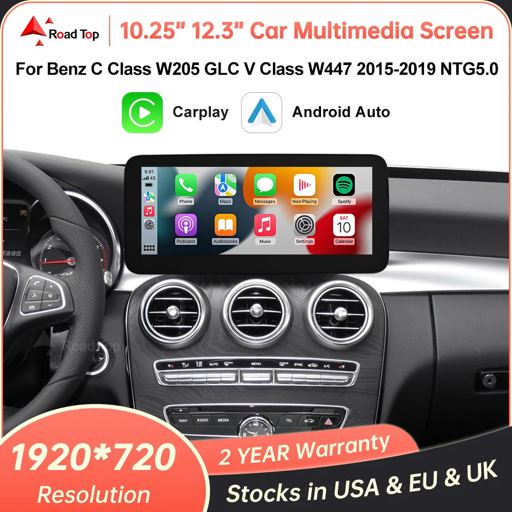 Road Top Wireless CarPlay Android Auto Multimedia Screen for Mercedes-Benz