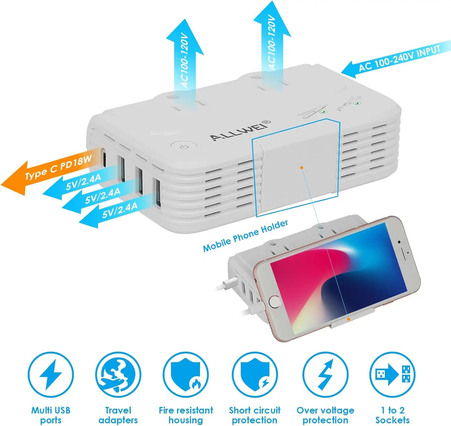 Universal Travel Adapter For Hair Styling Tools 200W