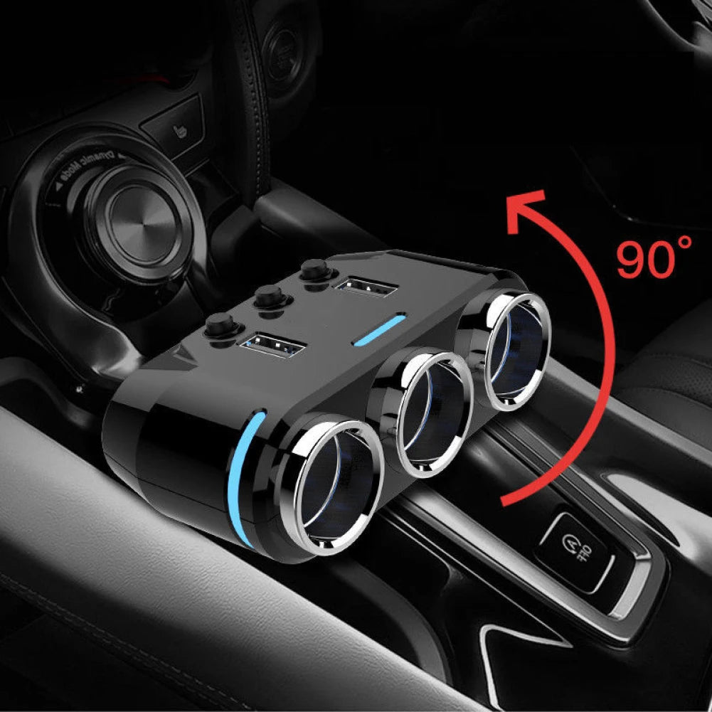 100W Car Cigarette Lighter Splitter With Dual Usb Fast Charger