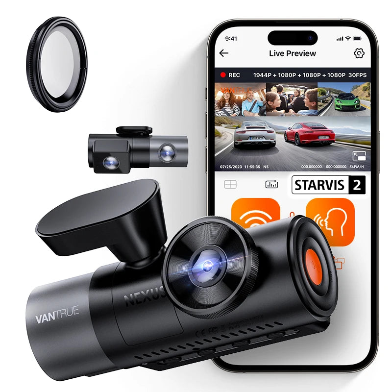 Vantrue N5 Dash Cam 4 Channel WiFi 360 Degree GPS Night Vision