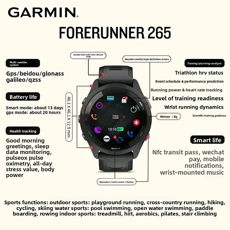 Garmin Forerunner 265 GPS Smartwatch With Heart Rate AMOLED Display
