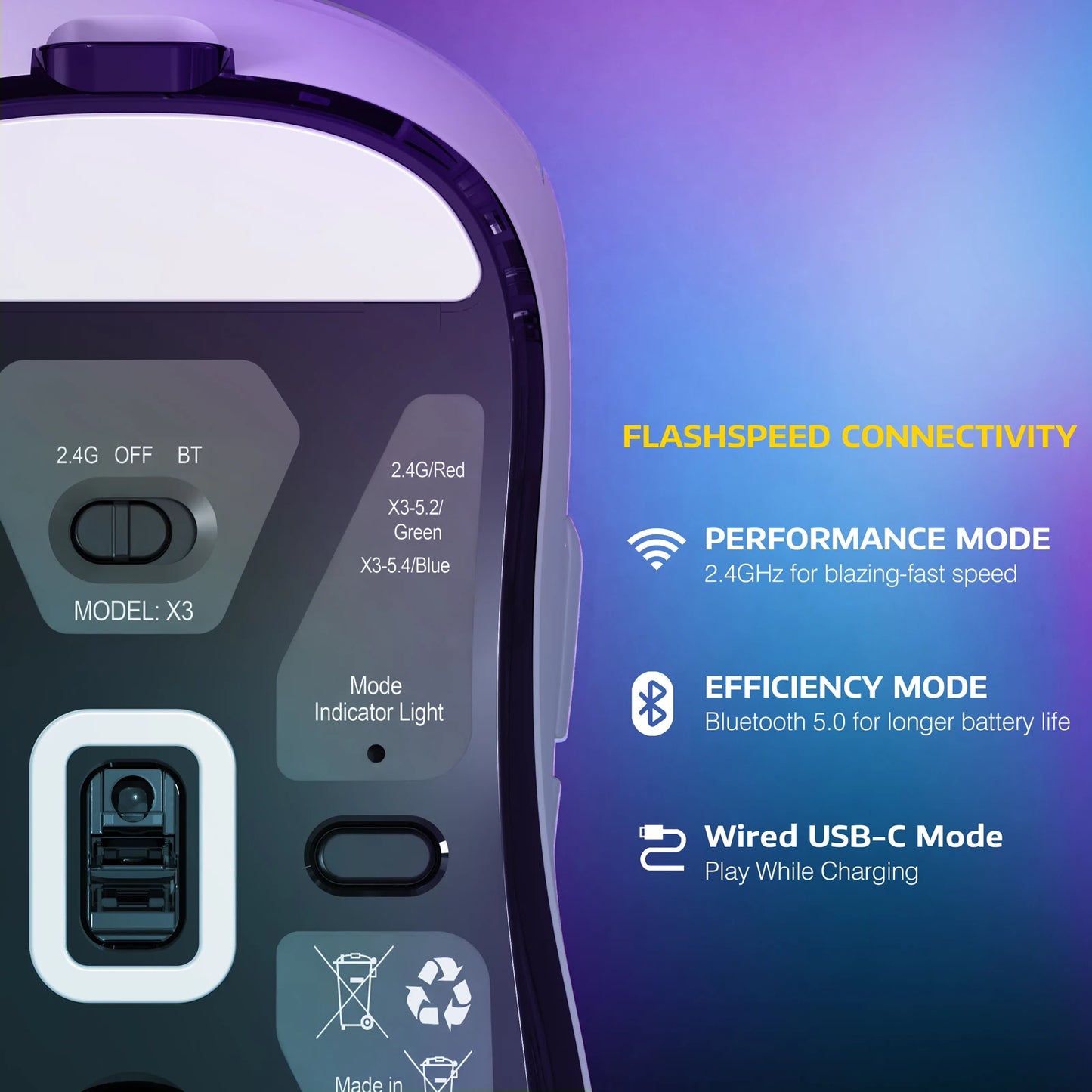 Attack Shark X3 Wireless Gaming Mouse PAW3395 26K DPI Optical Sensor