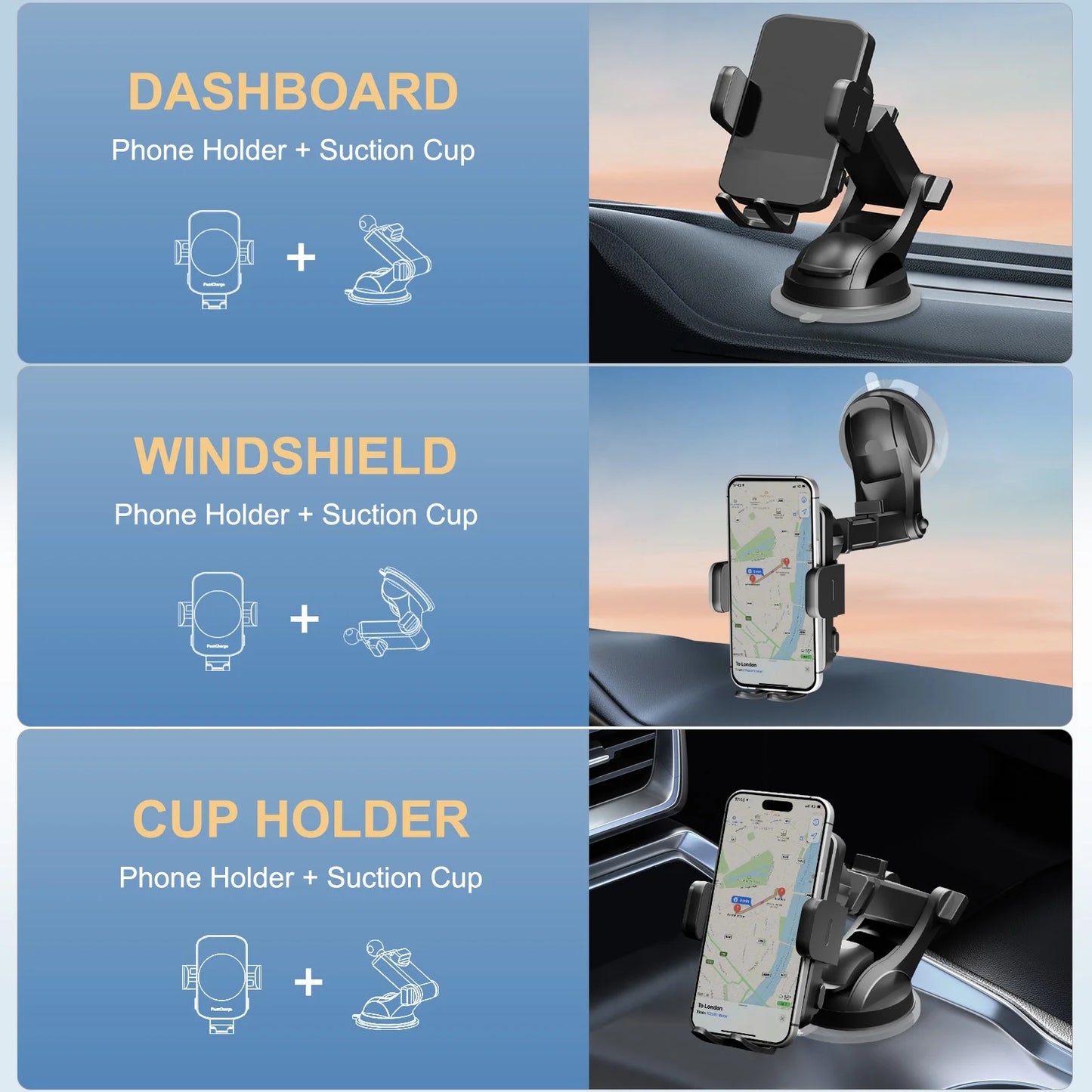 Wireless Car Charger Phone Holder 15W Fast Charging For iPhone