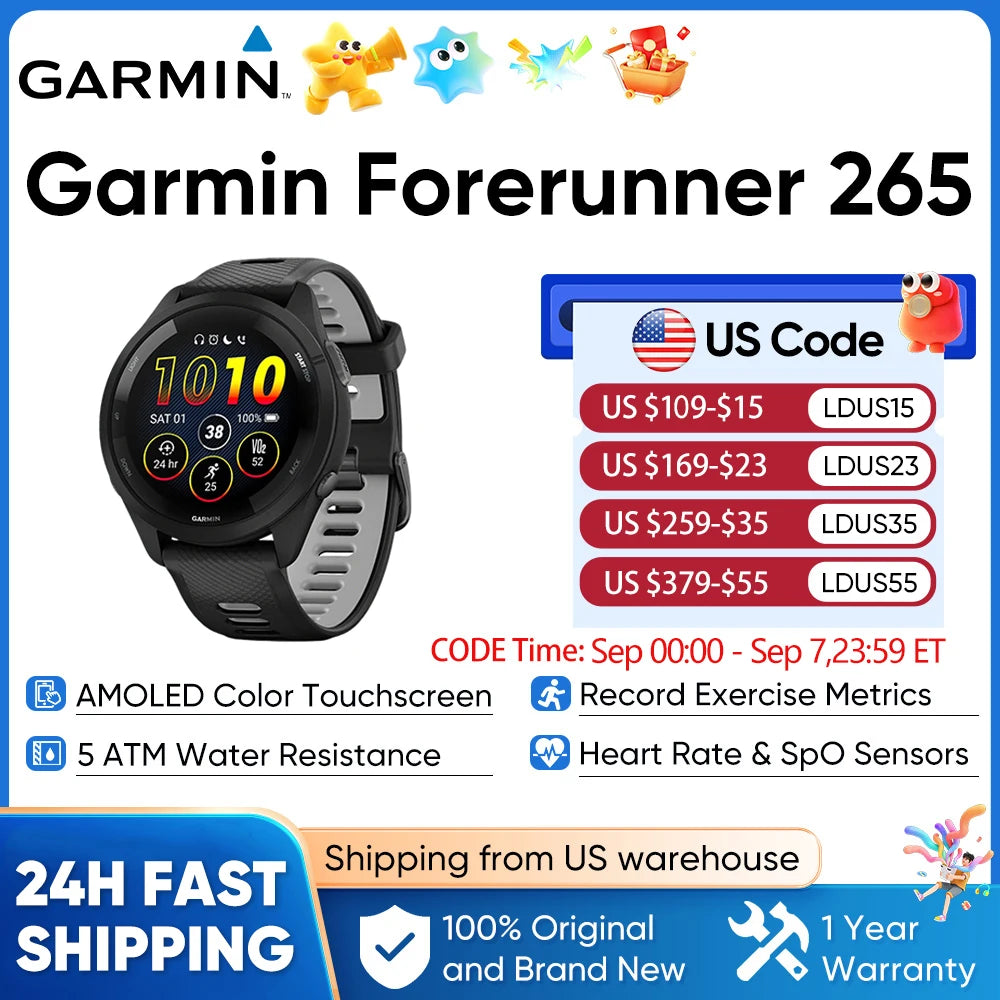 Garmin Forerunner 265 GPS Smartwatch With Heart Rate AMOLED Display