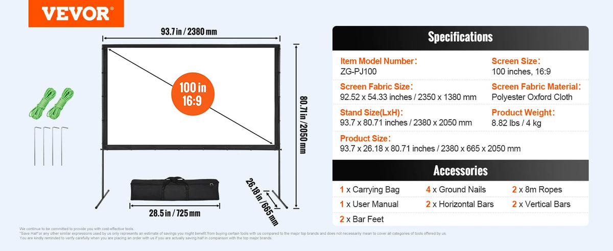 Vevor Portable Projector Screen With Adjustable Stand