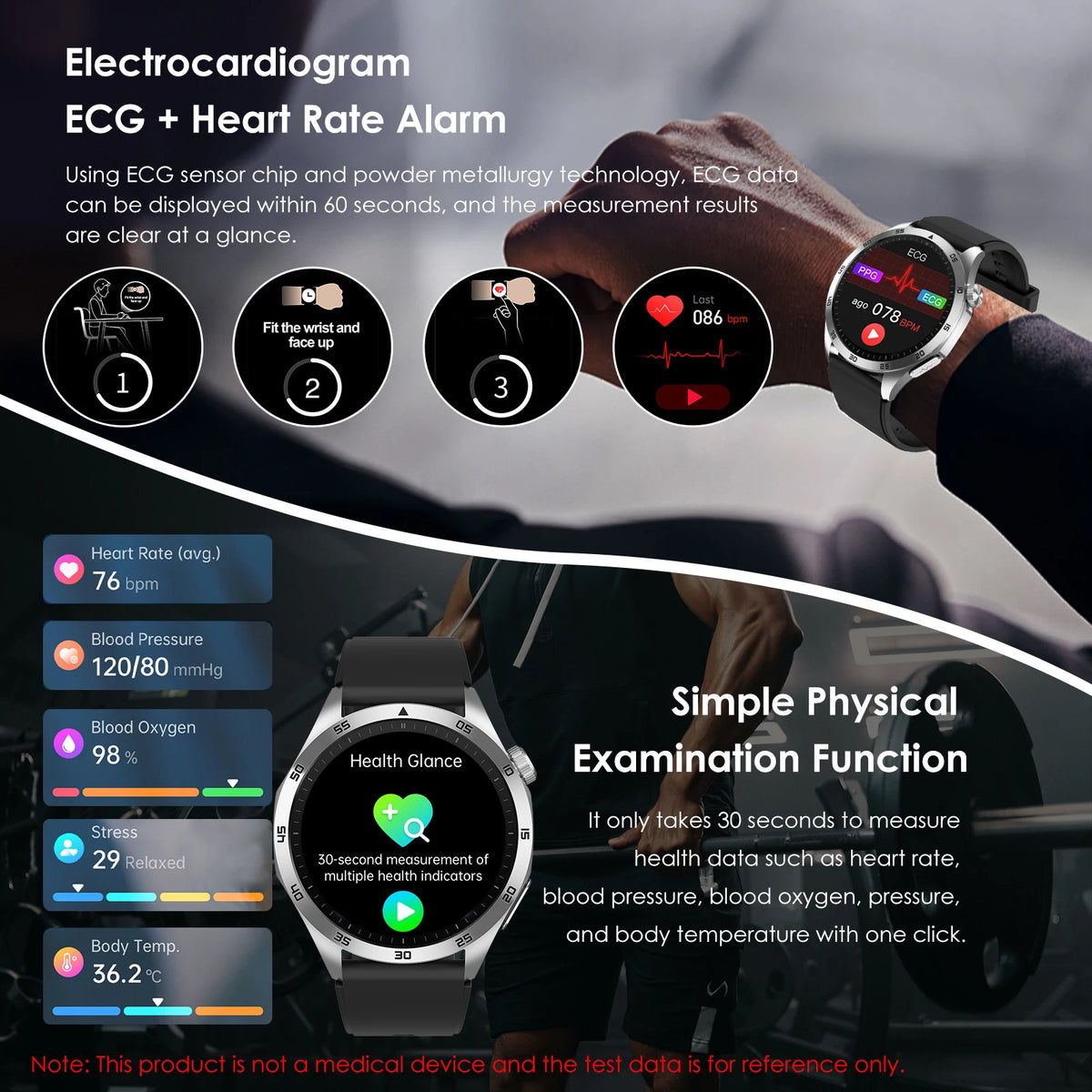ECG Advanced Health Smart Watch Blood Oxygen Pressure Monitor