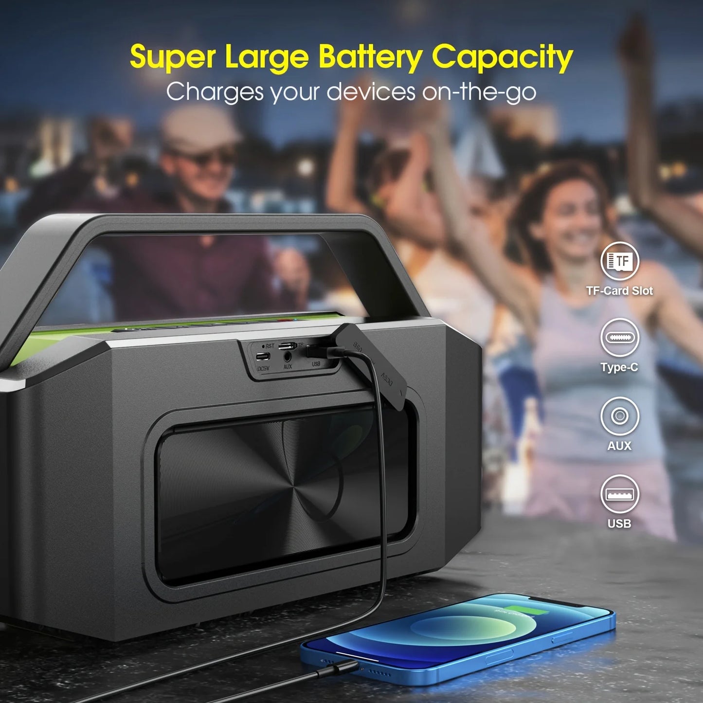 W-King Portable Bluetooth Speaker With Subwoofer 100W Peak Outdoor Waterproof