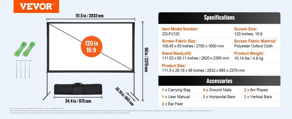 Vevor Portable Projector Screen With Adjustable Stand