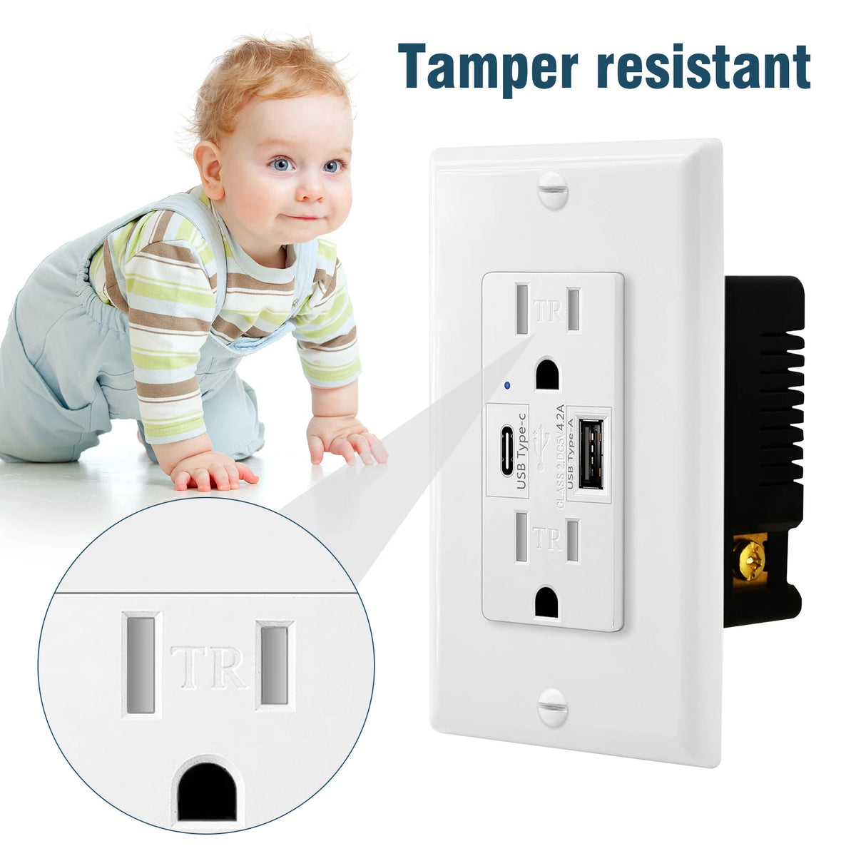 NineLeaf Dual Type C USB Wall Outlet With LED Indicator