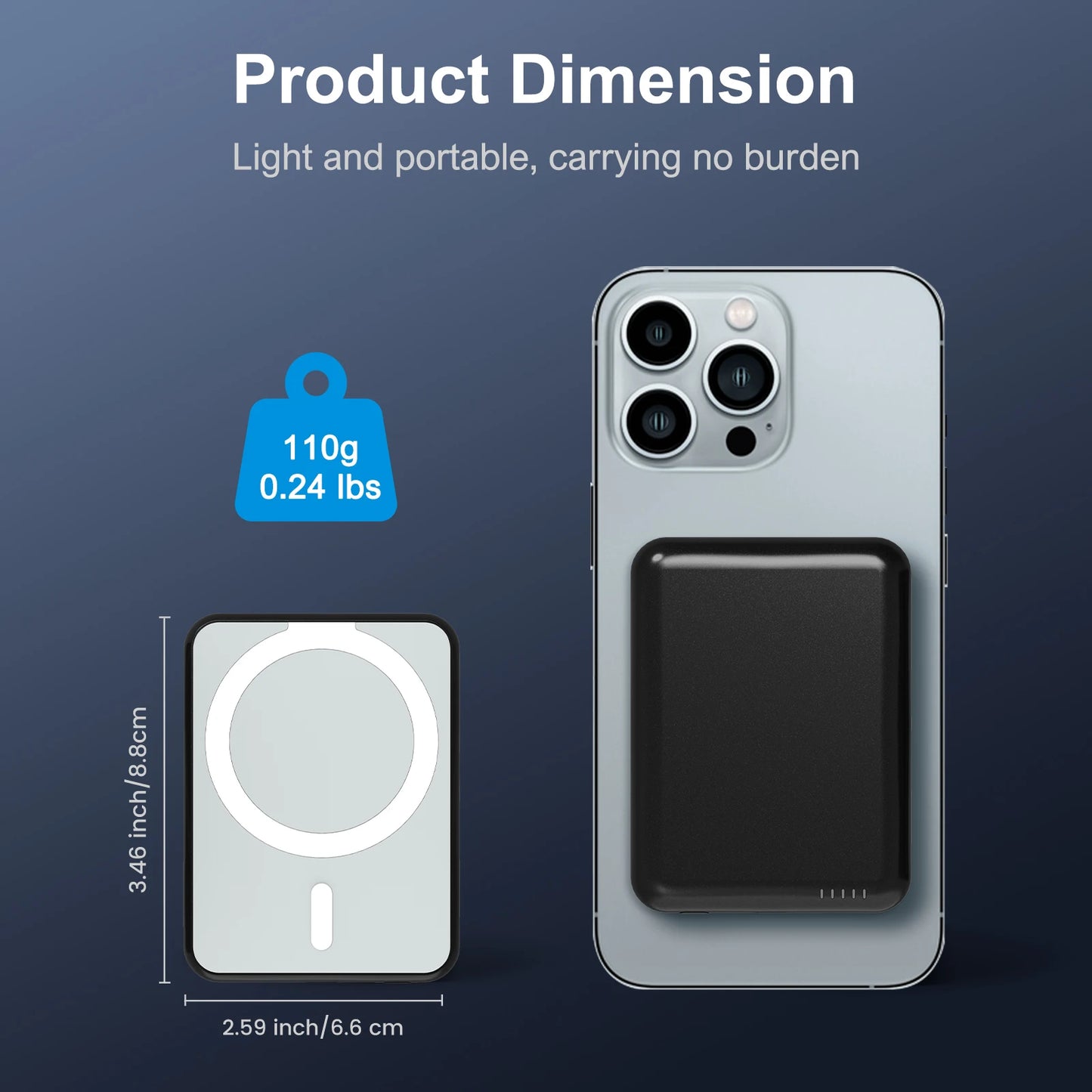 Magnetic Portable 5000mAh Wireless Power Bank USB C Cable