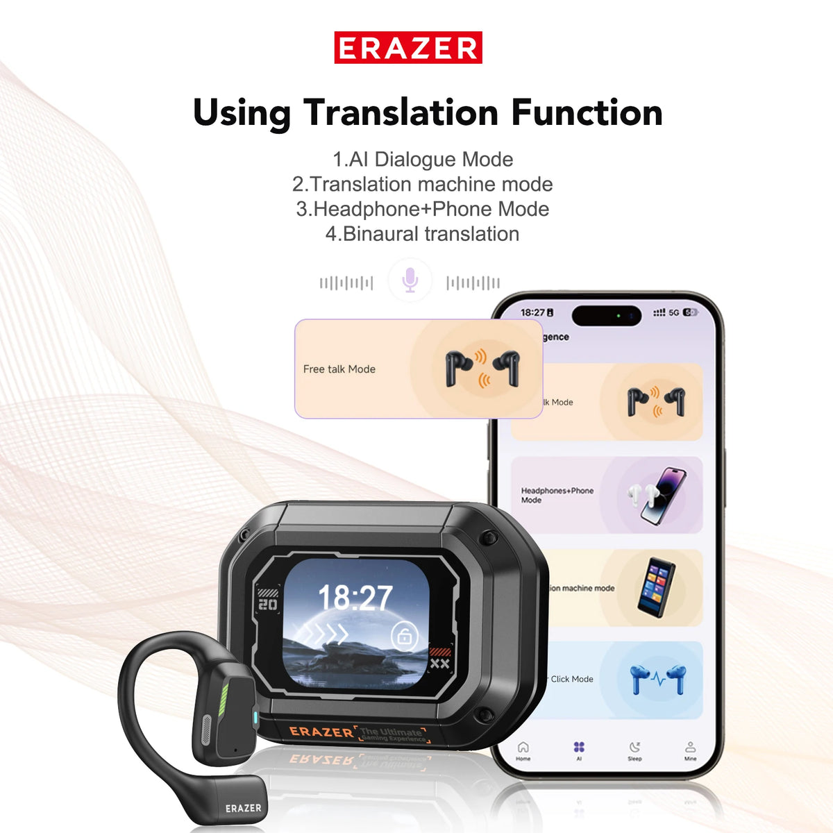 HD LCD AI Translator Bluetooth Wireless Earphones Active Noise Cancellation