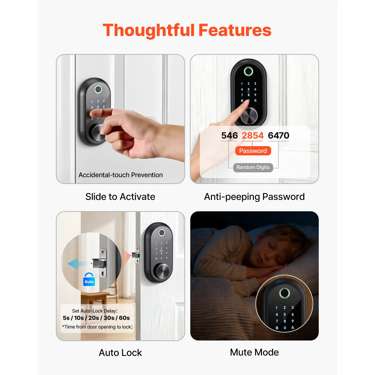 SucceBuy Fingerprint Door Lock Electronic Biometric Deadbolt With Touchscreen