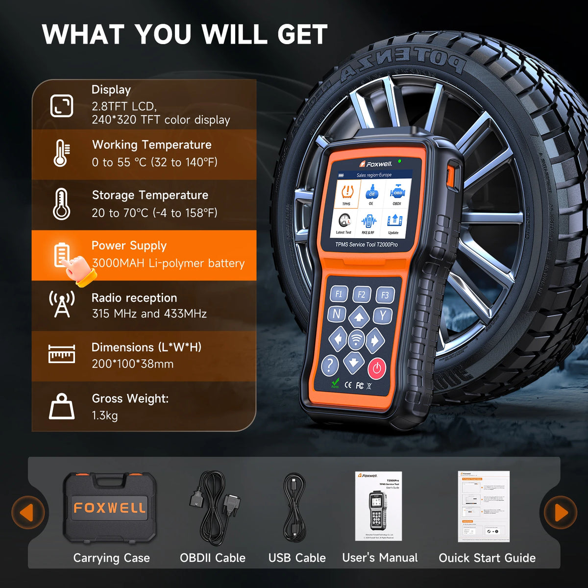 Foxwell T2000 Pro OBD2 TPMS Tire Pressure Diagnostic Programming Tool