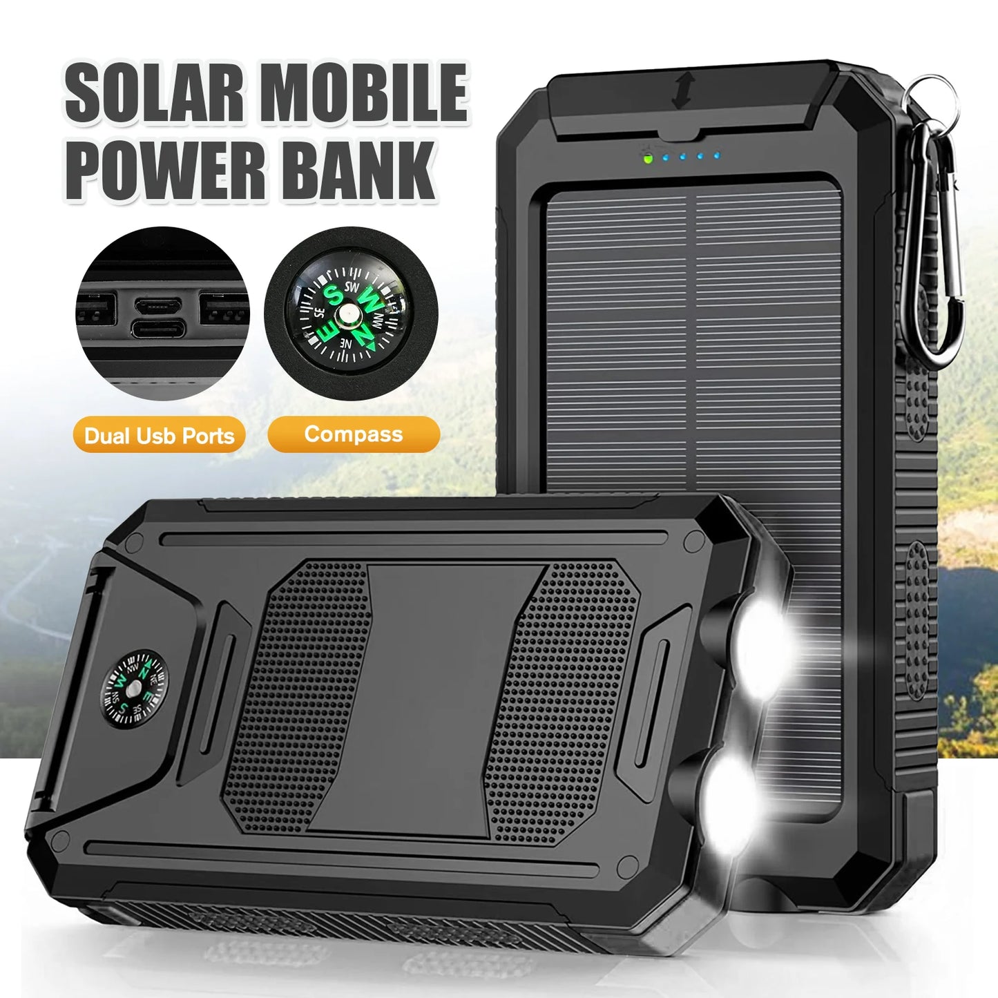 Solar Power Bank 10000mAh With Wireless Fast Charging And Waterproof