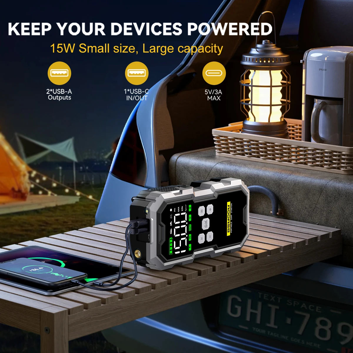 BIUBLE 7000A Car Jump Starter With Air Compressor Voltage Display