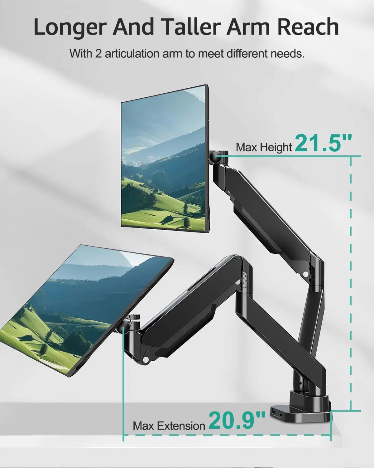 Dual Monitor Mount With Gas Spring Arm And USB Ports