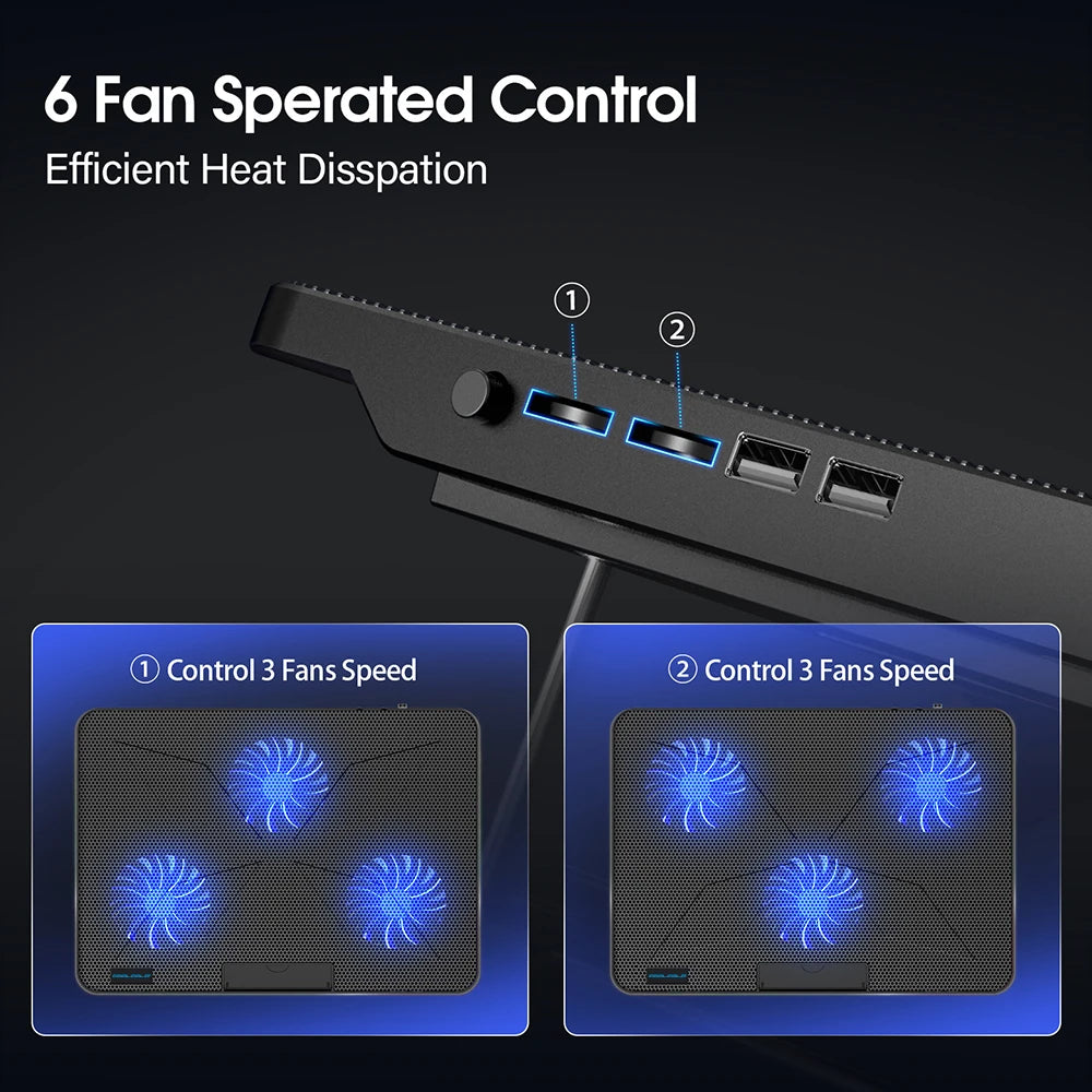 Coolcold Laptop Cooling Pad With Six Quiet Fans Adjustable Height