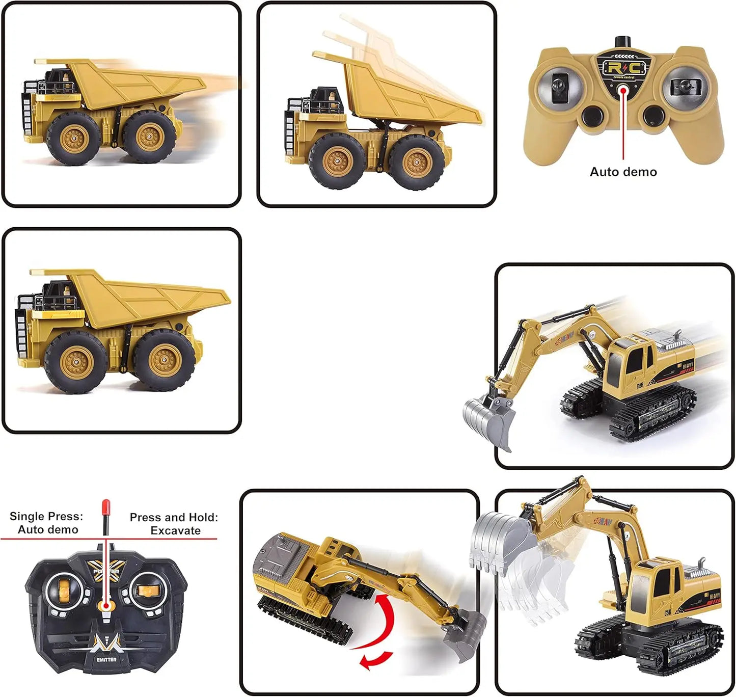 Joyfy 2 Pack RC Excavator And Truck Toy Set