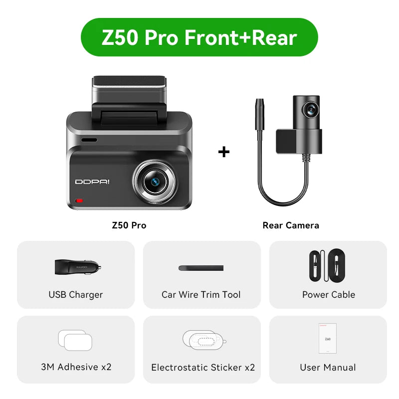 DDPAI Z50 Pro DashCam 4K FrontRear DVR GPS ADAS Plus