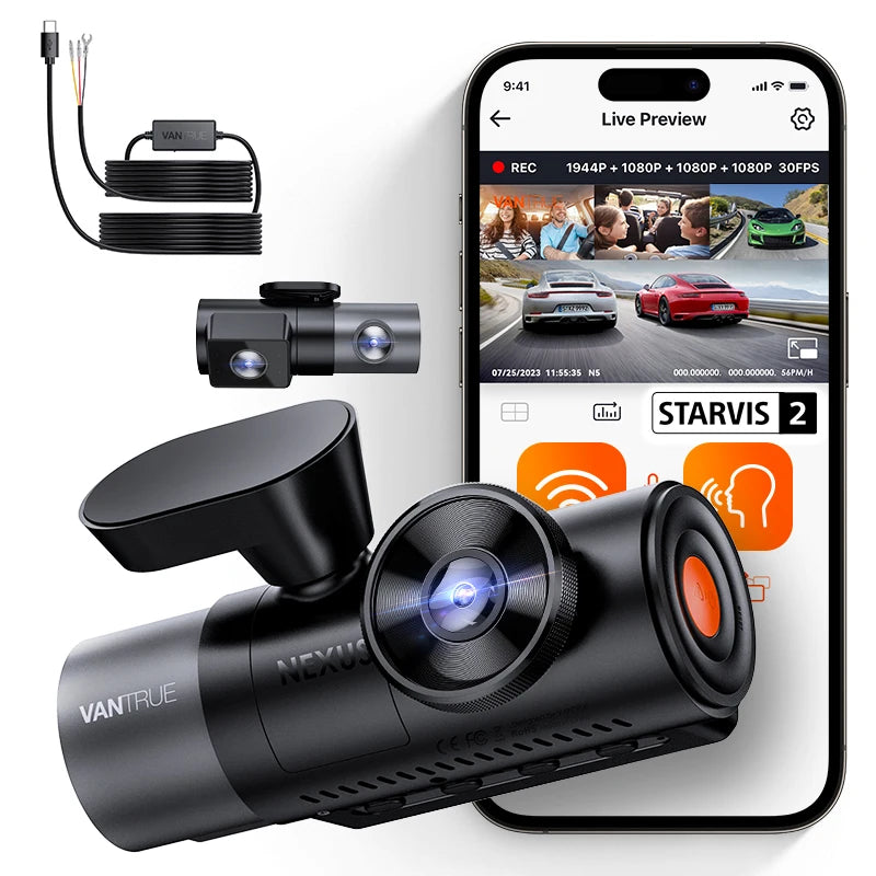 Vantrue N5 Dash Cam 4 Channel WiFi 360 Degree GPS Night Vision