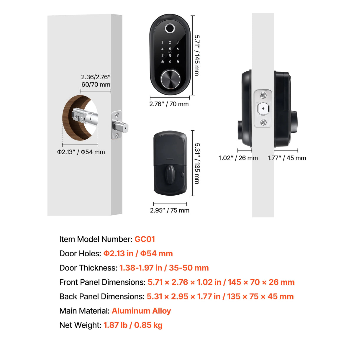 SucceBuy Fingerprint Door Lock Electronic Biometric Deadbolt With Touchscreen