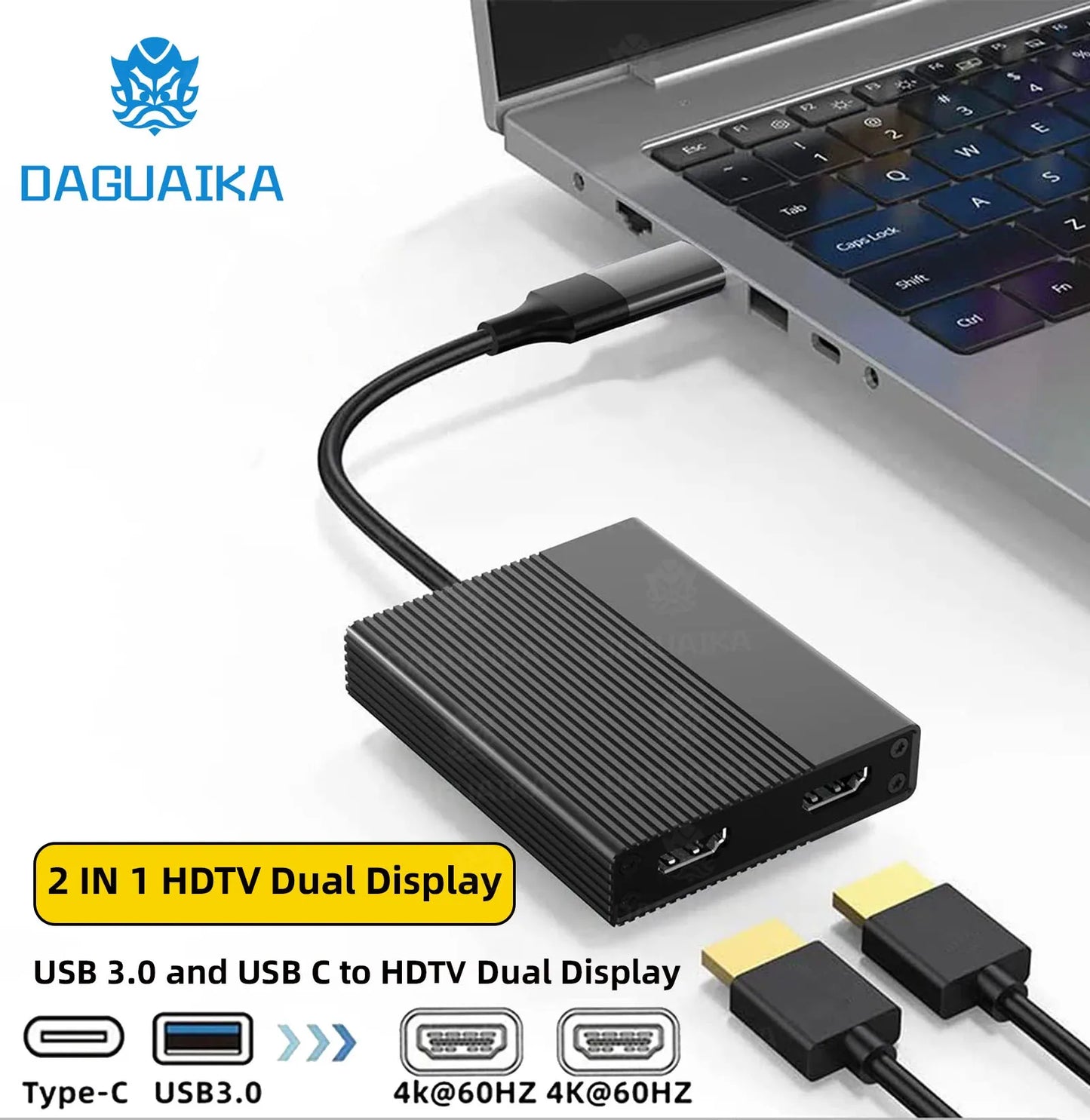 Daguaika USB C USB 3.0 Dual 4K 60Hz DisplayLink Dock