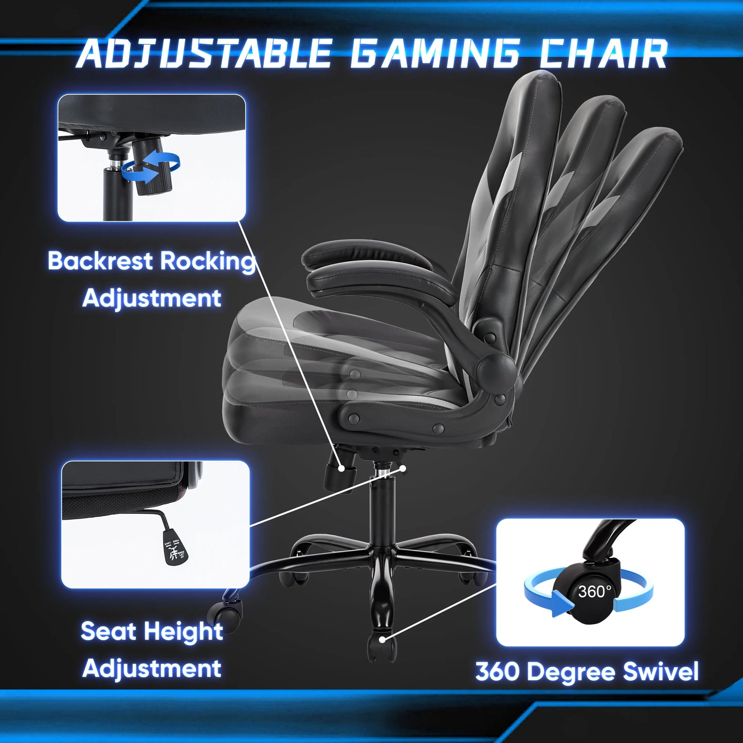 JHK Ergonomic Office Chair Adjustable PU Leather Armrests