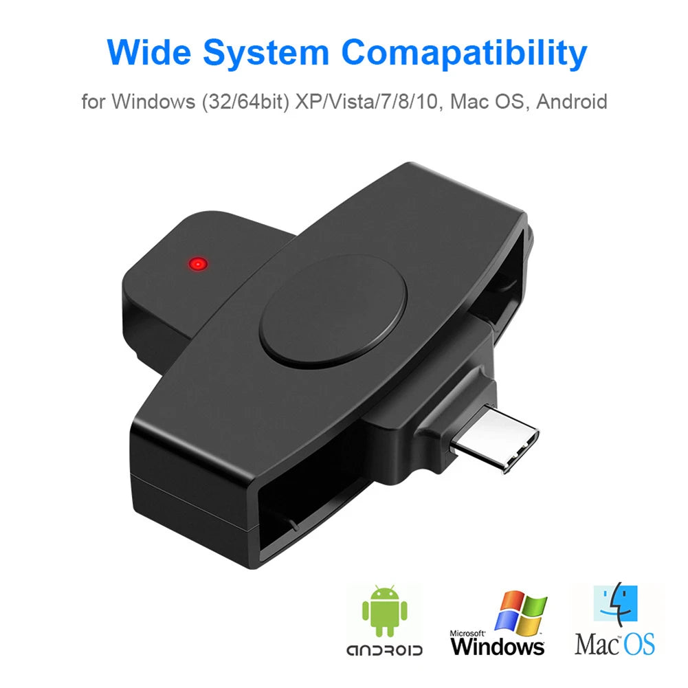 VKTECH Type C Smart Card Reader Portable CAC for Windows