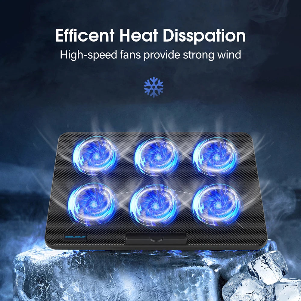 Coolcold Laptop Cooling Pad With Six Quiet Fans Adjustable Height