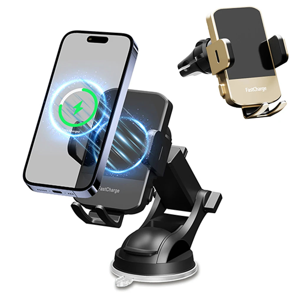 Wireless Car Charger Phone Holder 15W Fast Charging For iPhone