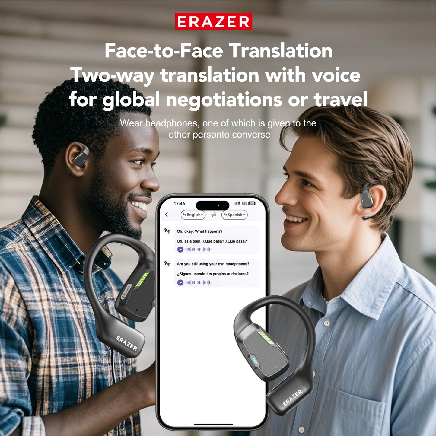 HD LCD AI Translator Bluetooth Wireless Earphones Active Noise Cancellation
